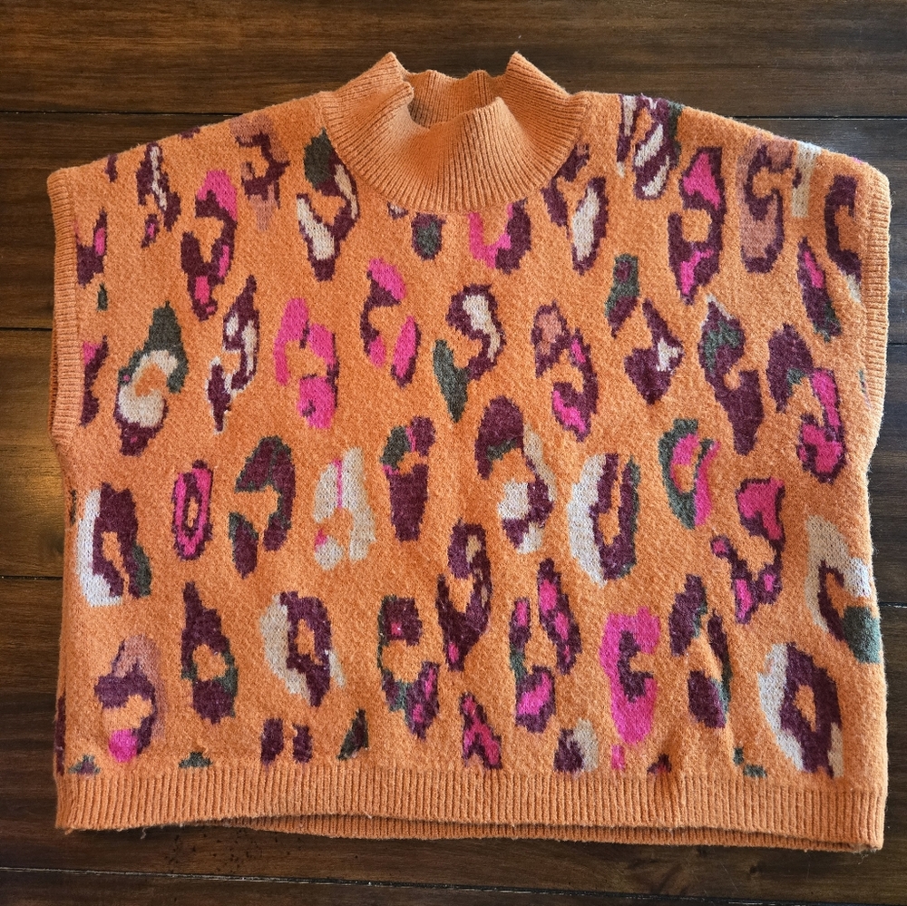 entro Rust Orange Multicolor Cheetah Print Knit Sweater with Multicolor - Picture 2 of 3